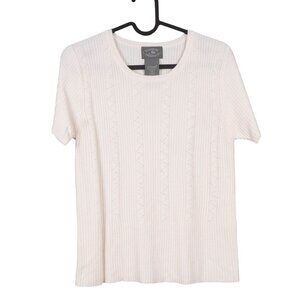 Designers Originals Sweater Shirt Petite S Womens White Ribbed Luxelon Beads